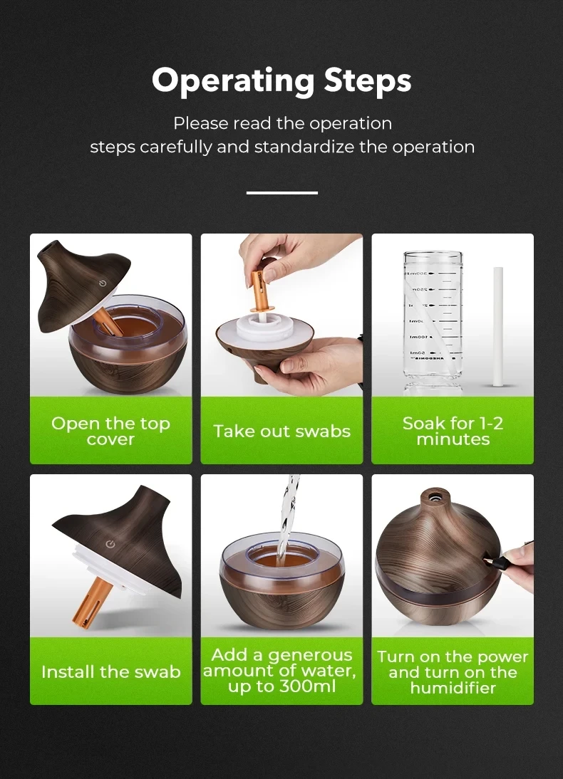 مرطب هواء عطري كهربائي خشبي 300 مل مع ناشر الزيوت العطرية - الصورة 14