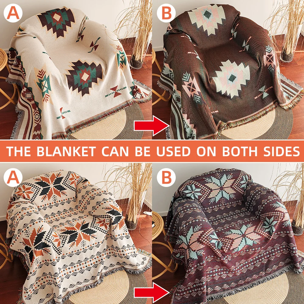 بطانية أزتيك - بطانية بوهو كبيرة الحجم مع هدب - الصورة 2