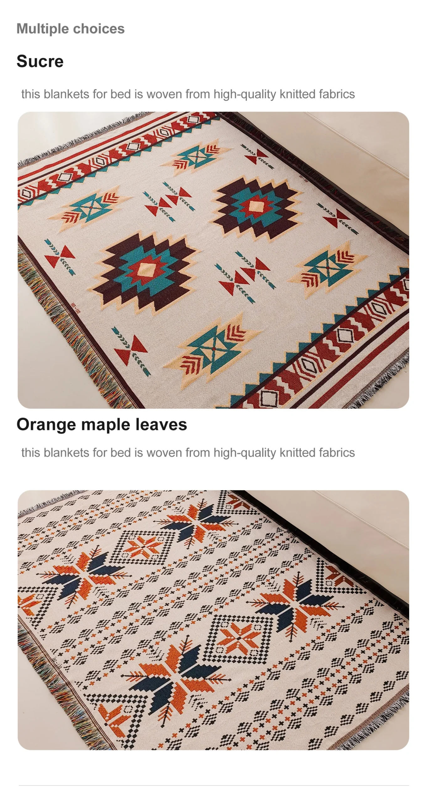 بطانية أزتيك - بطانية بوهو كبيرة الحجم مع هدب - الصورة 12