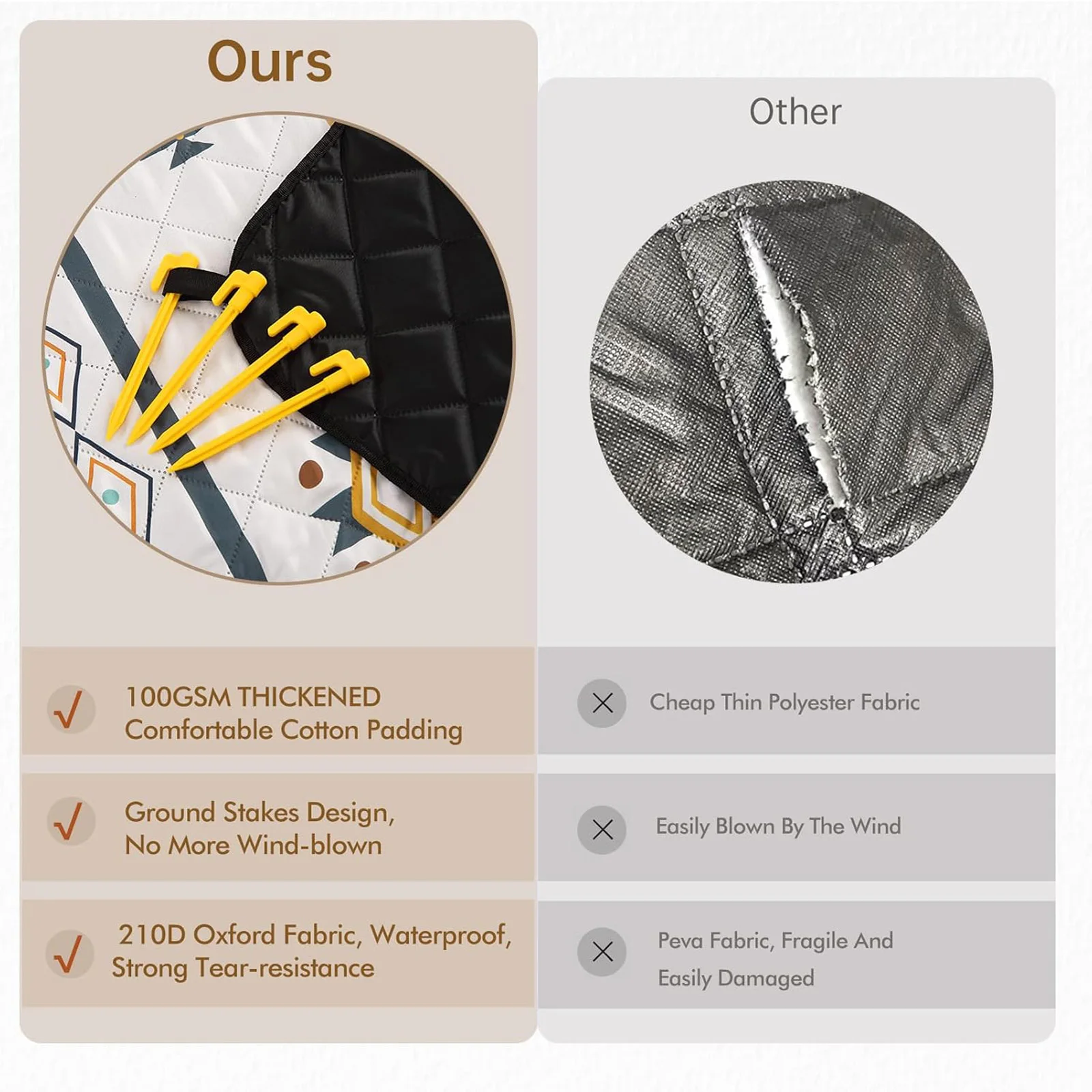 بطانة نزهة مقاومة للماء 200x200 سم كبيرة مع مقبض حمل للتخييم والشاطئ - الصورة 7